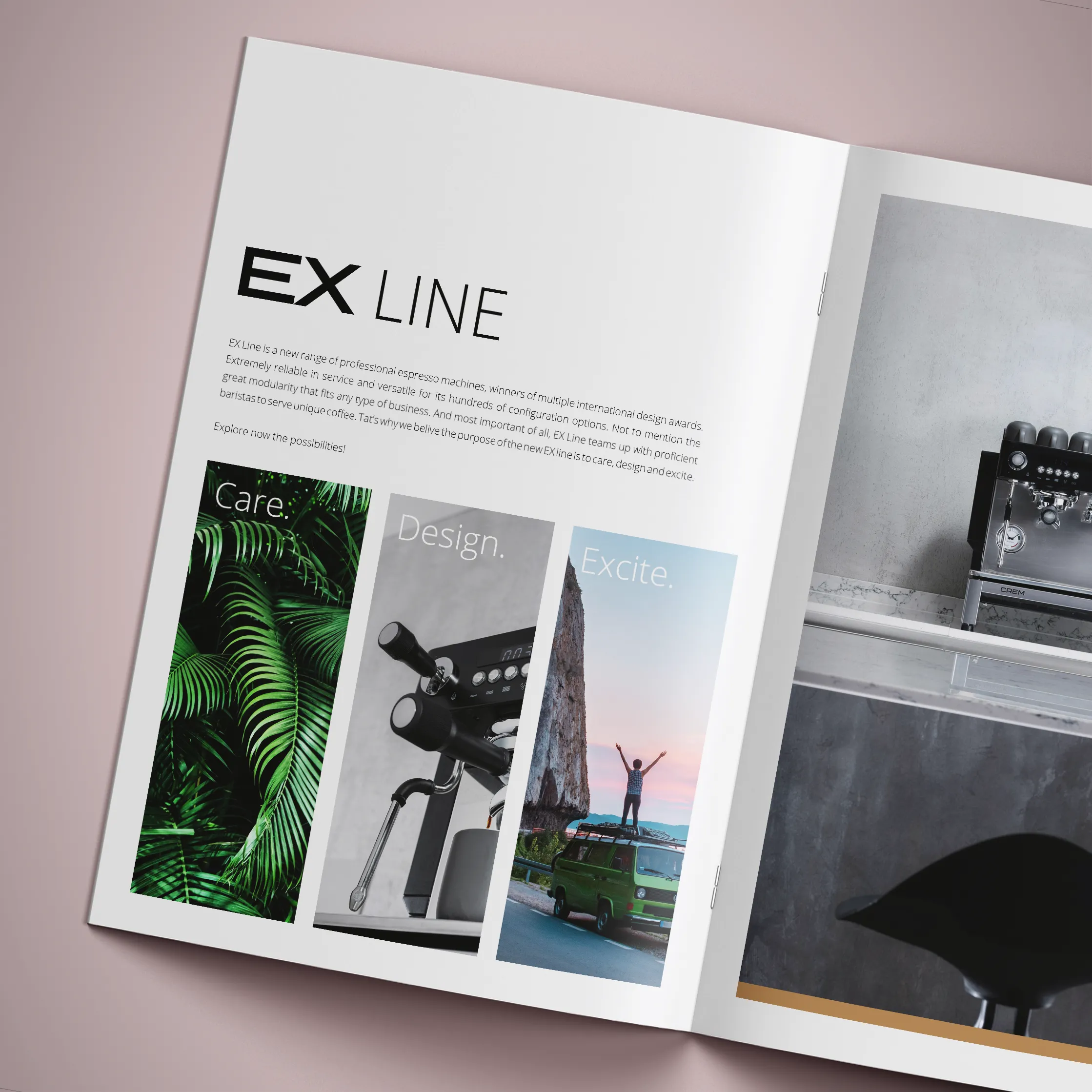 A spread from Crem EX line Product brochure created by Ojaru.