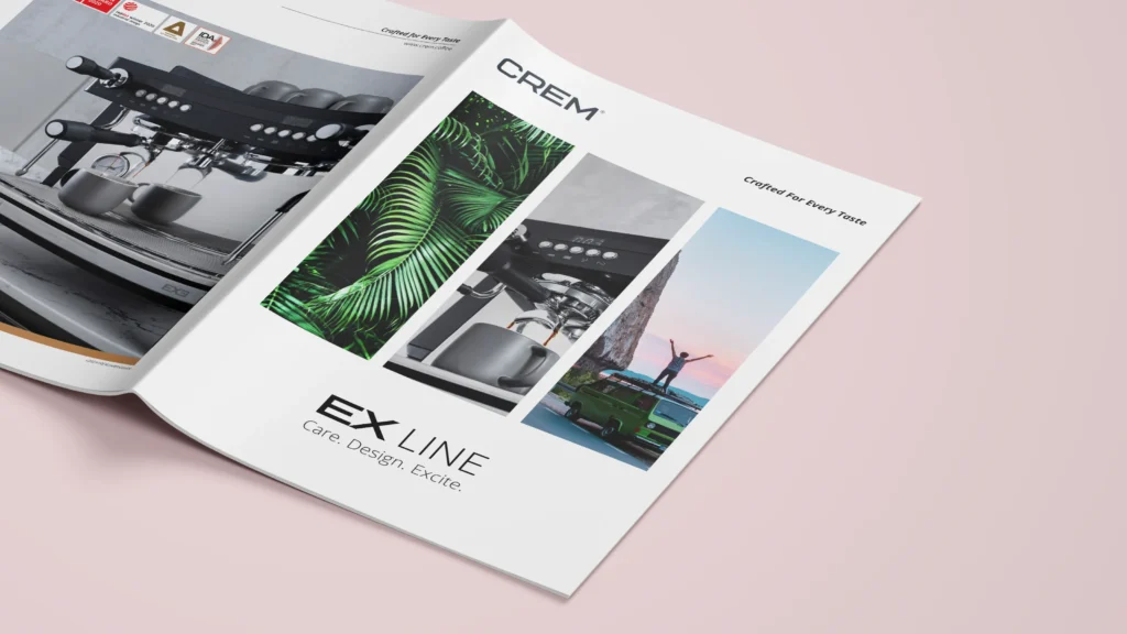 A image displaying the front and back of Crem EX line Product brochure created by Ojaru.